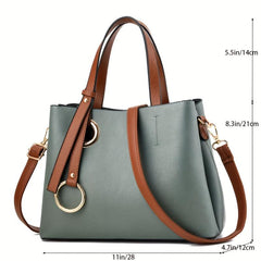 Large Capacity Satchel Tote Bag PU Leather Textured Shoulder Bag