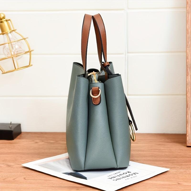 Large Capacity Satchel Tote Bag PU Leather Textured Shoulder Bag