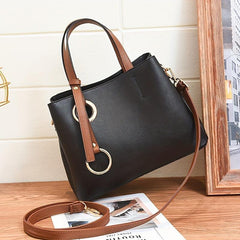 Large Capacity Satchel Tote Bag PU Leather Textured Shoulder Bag