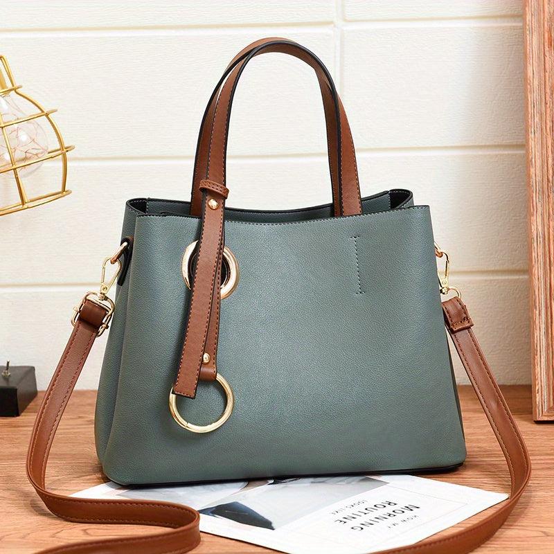 Large Capacity Satchel Tote Bag PU Leather Textured Shoulder Bag