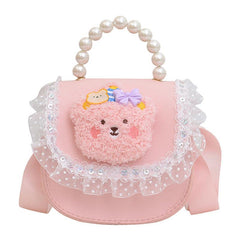Mini Cartoon Bear Pearl Chain Handbag Waterproof Crossbody Bag