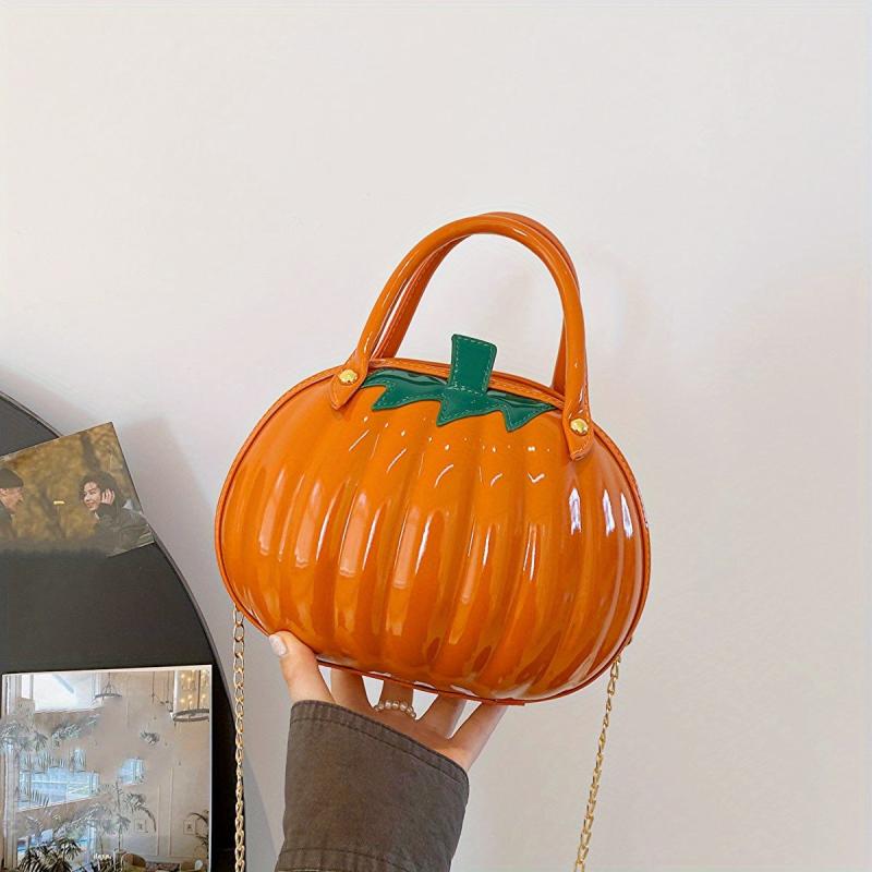 Pumpkin Shaped Satchel Novelty Crossbody Bag Halloween Candy Bag