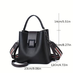 Classic Bucket Bag with Strips Strap PU Leather Crossbody Handbag