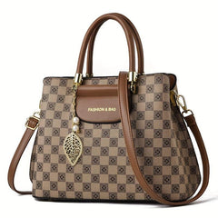 Leaf Print Shoulder Bag with Faux Pearl Decor
