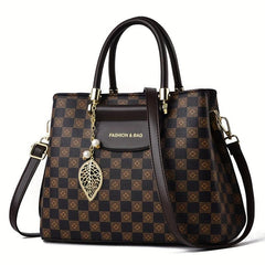 Leaf Print Shoulder Bag with Faux Pearl Decor