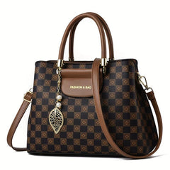 Leaf Print Shoulder Bag with Faux Pearl Decor