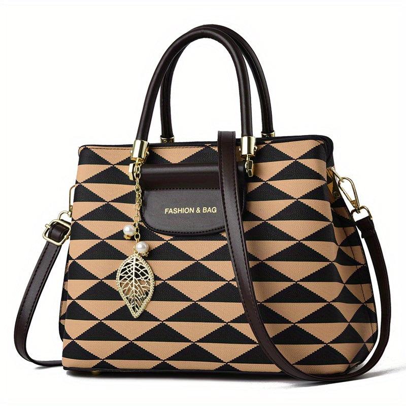 Leaf Print Shoulder Bag with Faux Pearl Decor