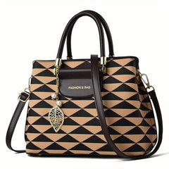 Leaf Print Shoulder Bag with Faux Pearl Decor