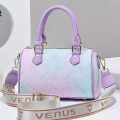 Ombre Flower Print Durable Shoulder Bag Faux Leather Double Handle Tote Handbag