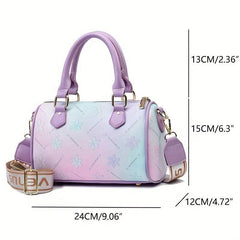 Ombre Flower Print Durable Shoulder Bag Faux Leather Double Handle Tote Handbag