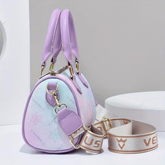 Ombre Flower Print Durable Shoulder Bag Faux Leather Double Handle Tote Handbag