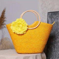 Straw Satchel Bag Summer Travel Handbag