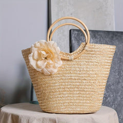 Straw Satchel Bag Summer Travel Handbag