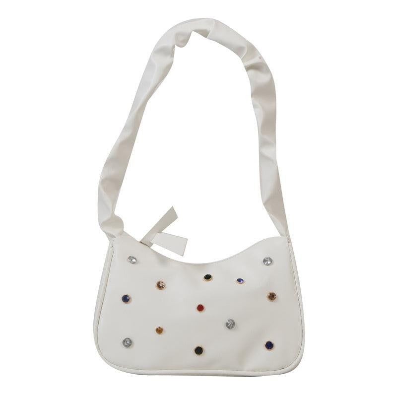 Colorful Rhinestone Decor Shoulder Bag with Ruched Handle