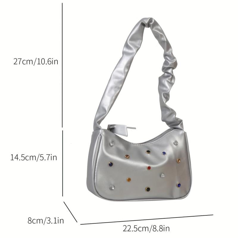 Colorful Rhinestone Decor Shoulder Bag with Ruched Handle