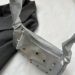 Colorful Rhinestone Decor Shoulder Bag with Ruched Handle