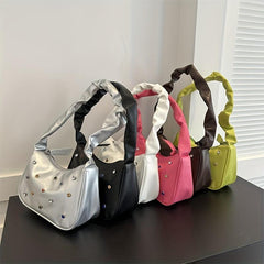 Colorful Rhinestone Decor Shoulder Bag with Ruched Handle