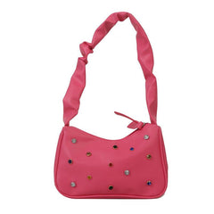 Colorful Rhinestone Decor Shoulder Bag with Ruched Handle