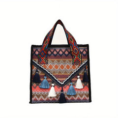 Ethnic Woven Tassel Clutch Bag Durable Handbag
