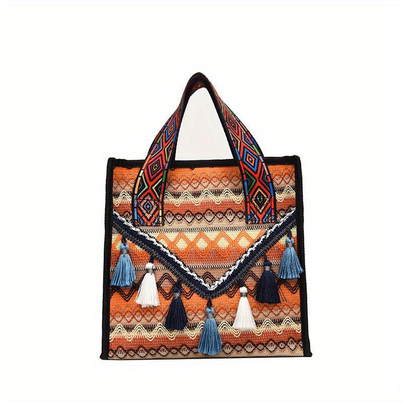 Ethnic Woven Tassel Clutch Bag Durable Handbag