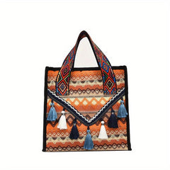 Ethnic Woven Tassel Clutch Bag Durable Handbag