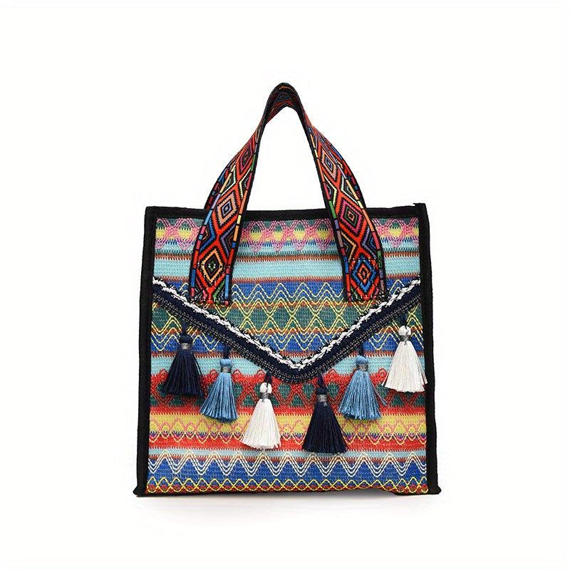 Ethnic Woven Tassel Clutch Bag Durable Handbag