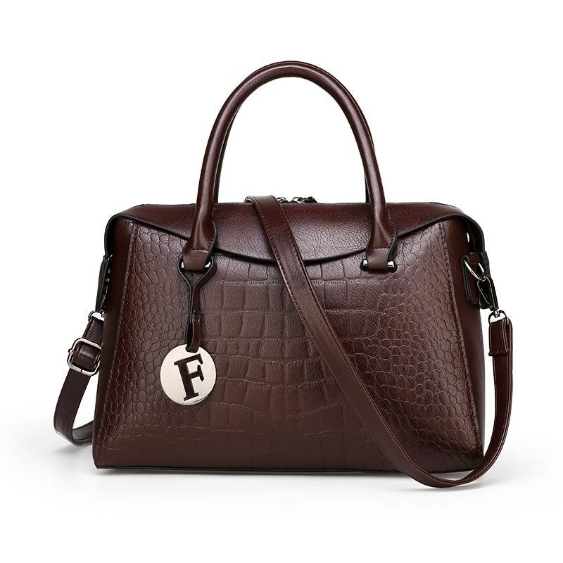 Crocodile Embossed Crossbody Bag With Stylish Double Handle
