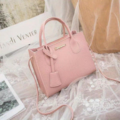 Litchi Embossed Double Handle Shoulder Bag