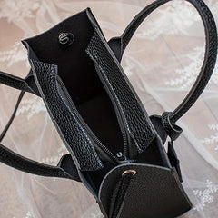 Litchi Embossed Double Handle Shoulder Bag