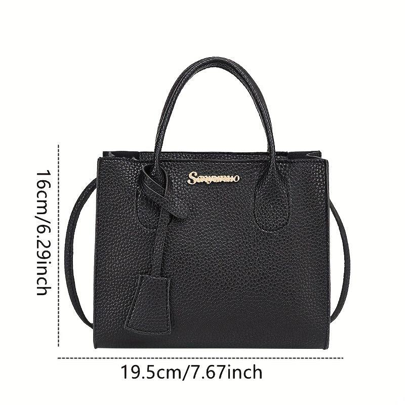 Litchi Embossed Double Handle Shoulder Bag