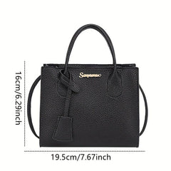 Litchi Embossed Double Handle Shoulder Bag