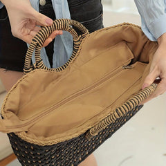 Women Straw Bag Hand Woven Boho Beach Top Handle Bag