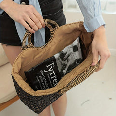 Women Straw Bag Hand Woven Boho Beach Top Handle Bag