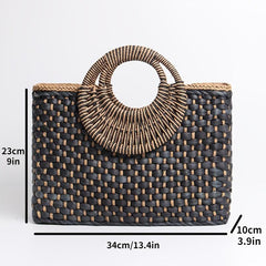 Women Straw Bag Hand Woven Boho Beach Top Handle Bag