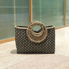 Women Straw Bag Hand Woven Boho Beach Top Handle Bag