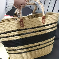 Striped Pattern Tote Bag Minimalist Straw Satchel Bag