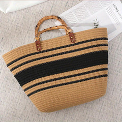 Striped Pattern Tote Bag Minimalist Straw Satchel Bag
