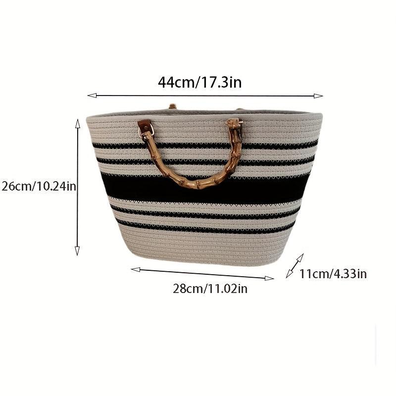 Striped Pattern Tote Bag Minimalist Straw Satchel Bag