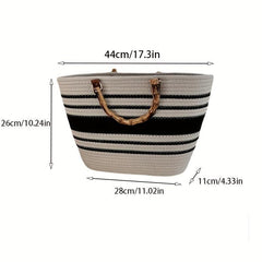 Striped Pattern Tote Bag Minimalist Straw Satchel Bag