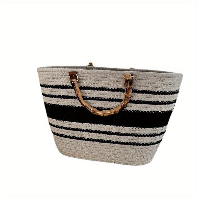 Striped Pattern Tote Bag Minimalist Straw Satchel Bag