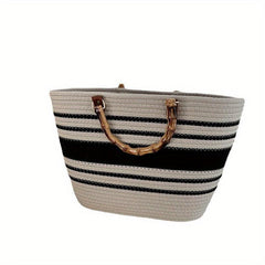 Striped Pattern Tote Bag Minimalist Straw Satchel Bag