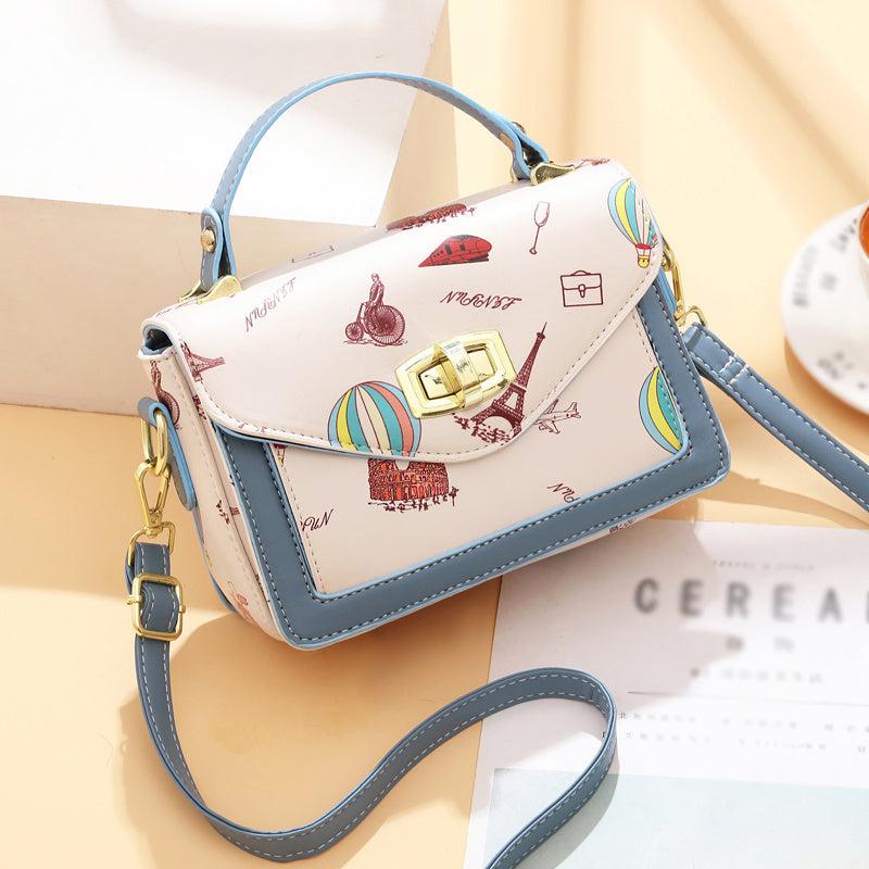 Graffiti Flap Square Bag Top Handle Twist Lock Shoulder Purse