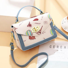 Graffiti Flap Square Bag Top Handle Twist Lock Shoulder Purse
