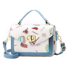 Graffiti Flap Square Bag Top Handle Twist Lock Shoulder Purse