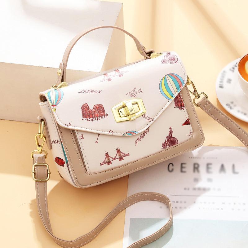 Graffiti Flap Square Bag Top Handle Twist Lock Shoulder Purse