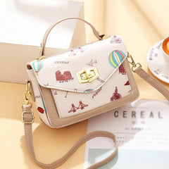Graffiti Flap Square Bag Top Handle Twist Lock Shoulder Purse