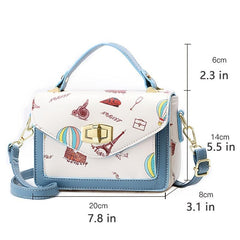 Graffiti Flap Square Bag Top Handle Twist Lock Shoulder Purse