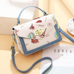 Graffiti Flap Square Bag Top Handle Twist Lock Shoulder Purse