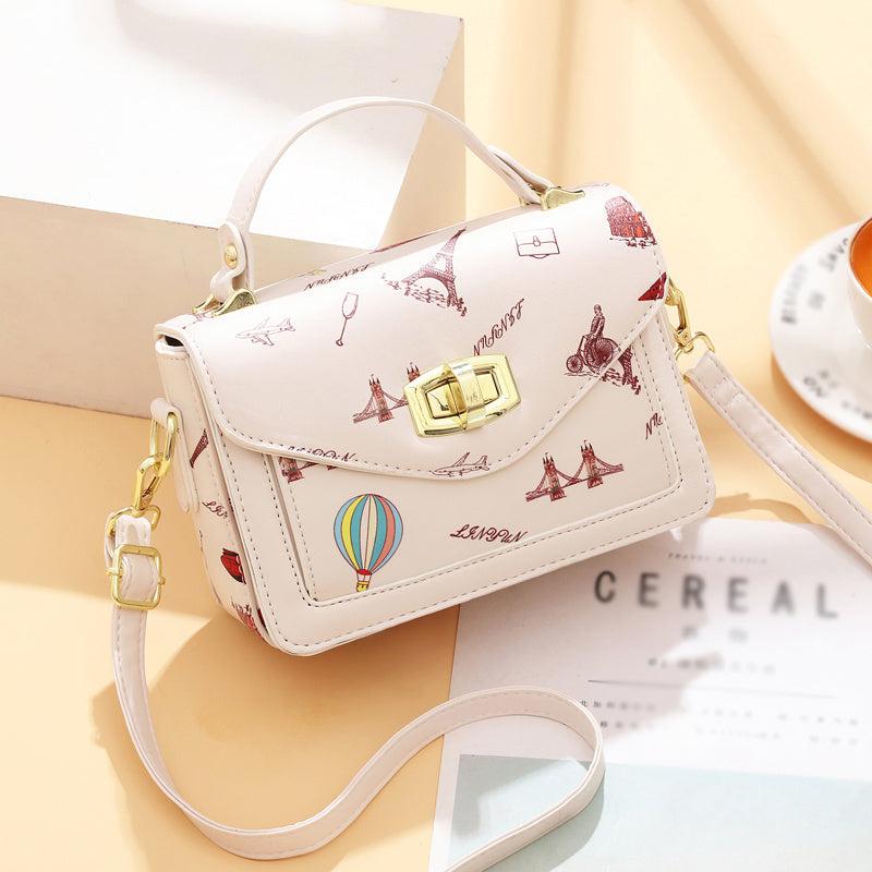Graffiti Flap Square Bag Top Handle Twist Lock Shoulder Purse
