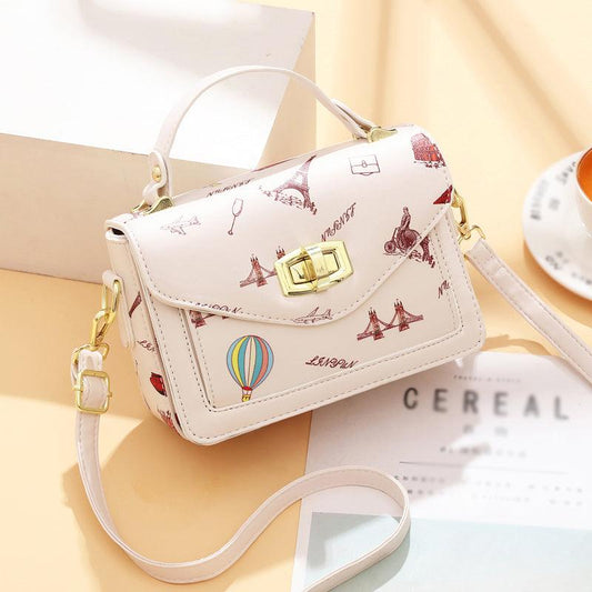 Graffiti Flap Square Bag Top Handle Twist Lock Shoulder Purse